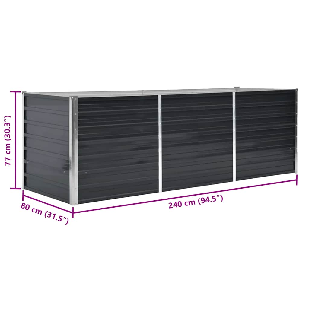 Høybed antrasitt 240x80x77 cm galvanisert stål