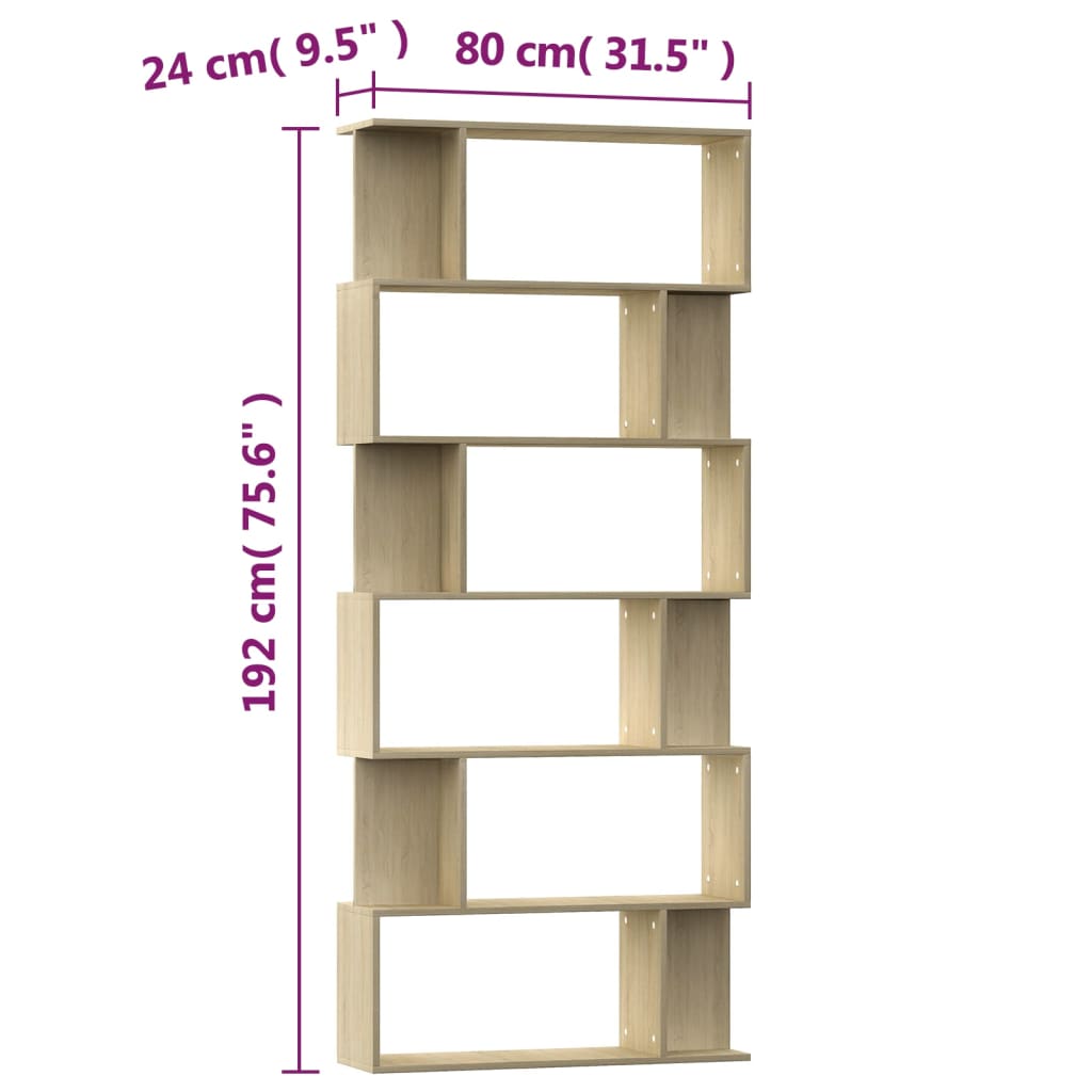 Bokhylle/Romdeler sonoma eik 80x24x192 cm konstruert tre