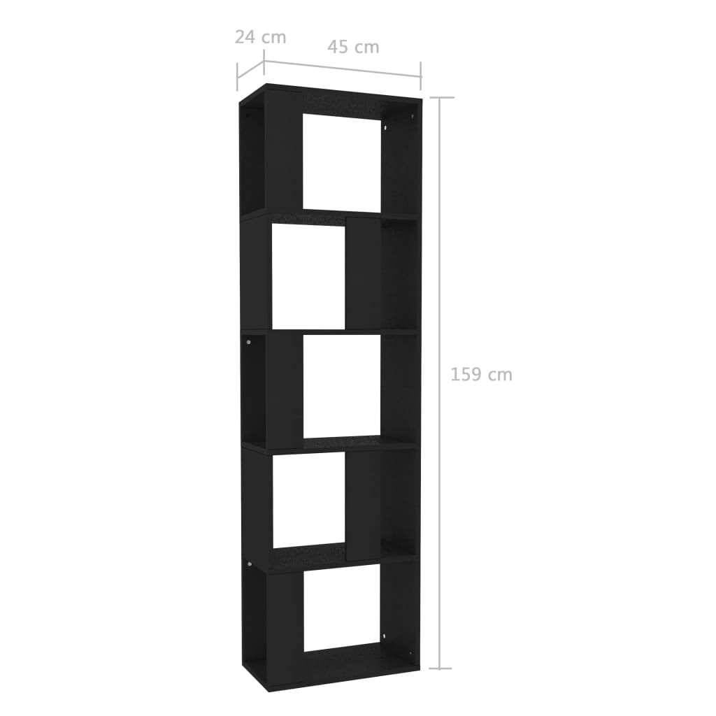 Bokhylle/Romdeler svart 45x24x159 cm konstruert tre