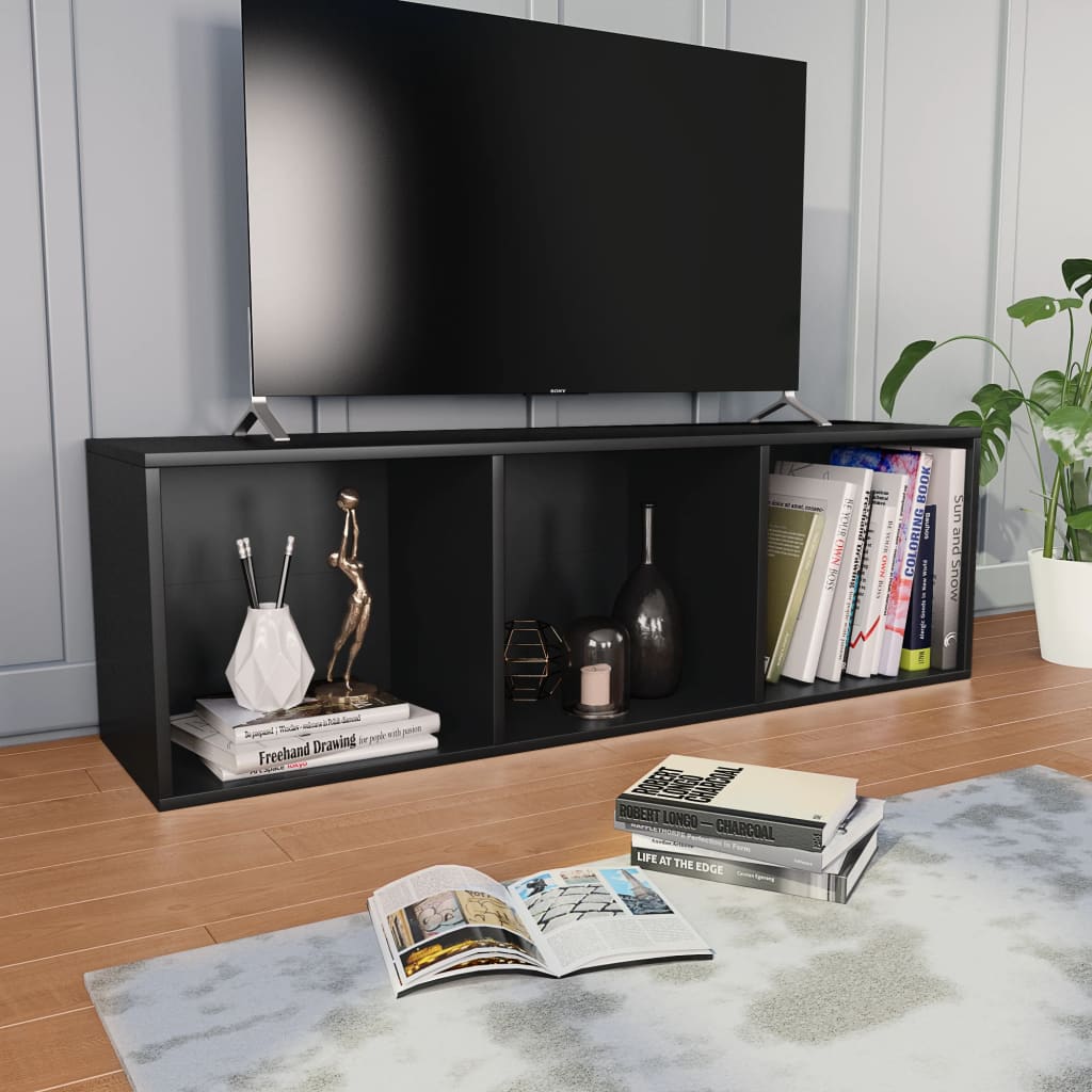 Bokhylle/TV-benk svart 36x30x114 cm konstruert tre