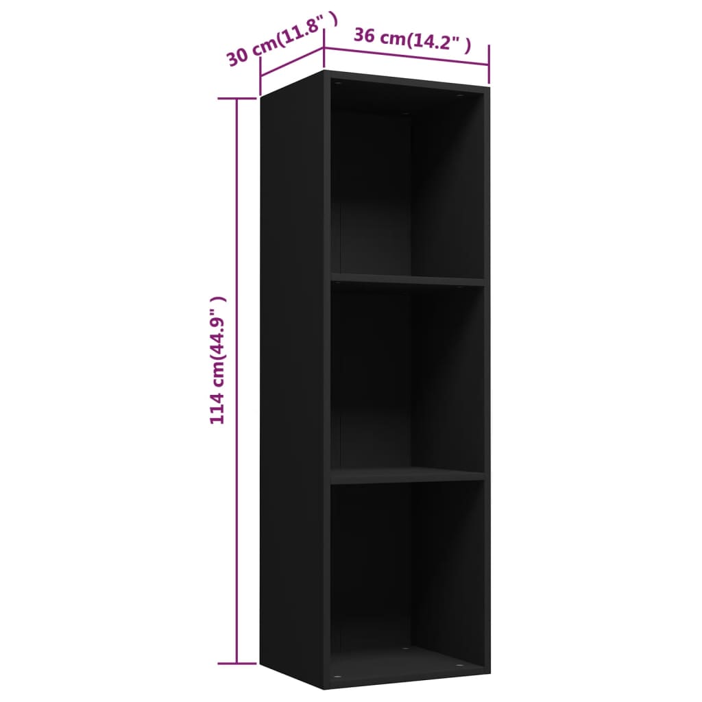 Bokhylle/TV-benk svart 36x30x114 cm konstruert tre