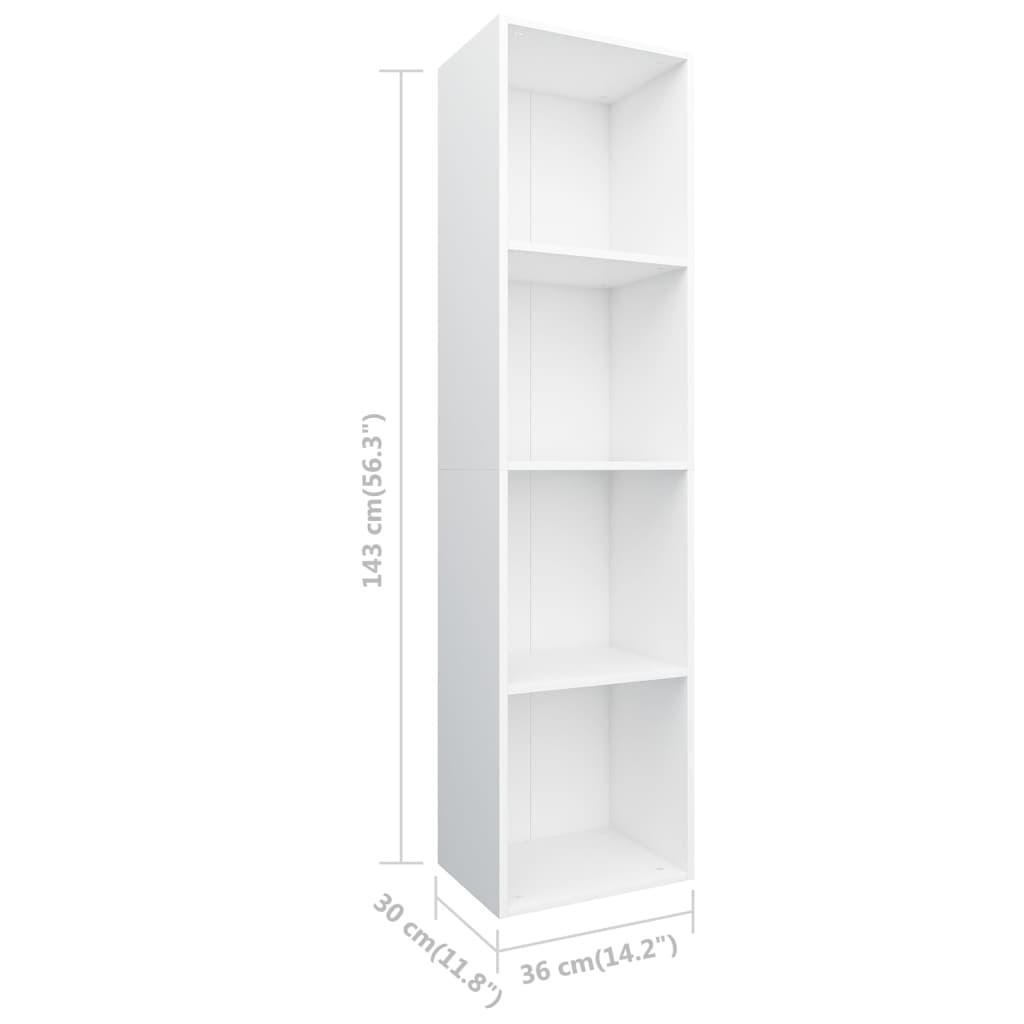 Bokhylle/TV-benk hvit 36x30x143 cm konstruert tre