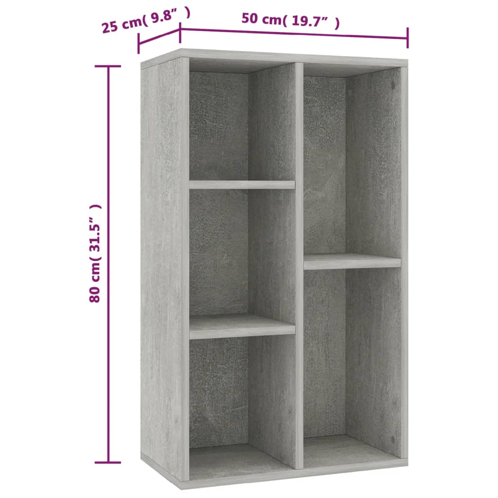 Bokhylle/skjenk betonggrå 50x25x80 cm konstruert tre