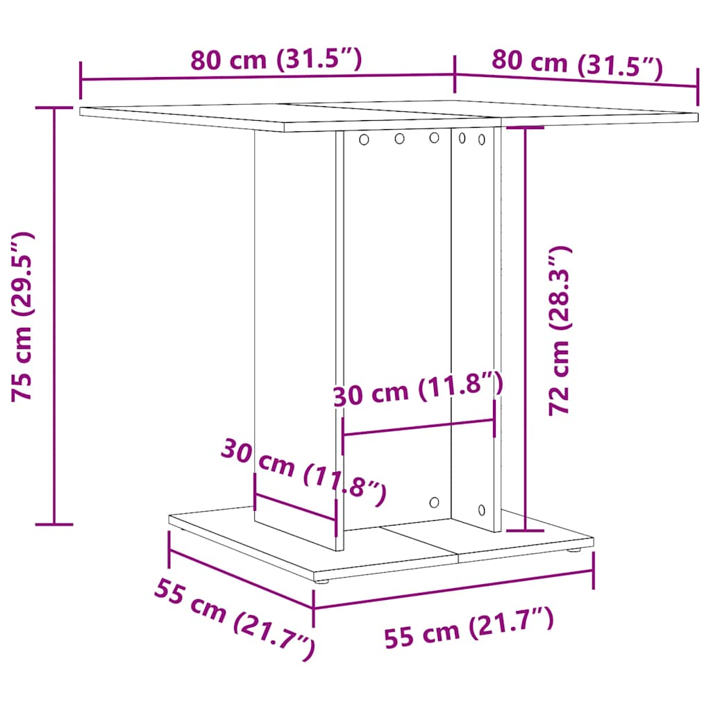 Spisebord svart 80x80x75 cm konstruert tre