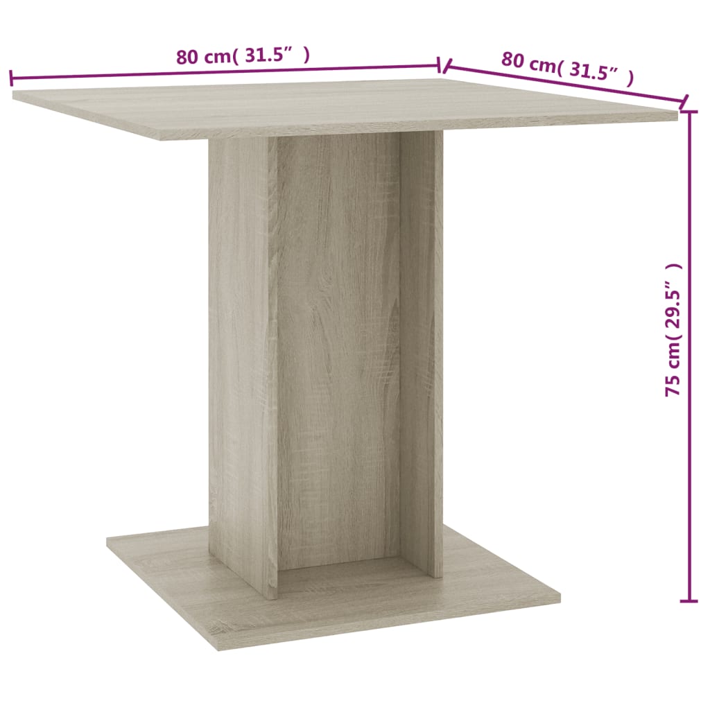 Spisebord sonoma eik 80x80x75 cm sponplate