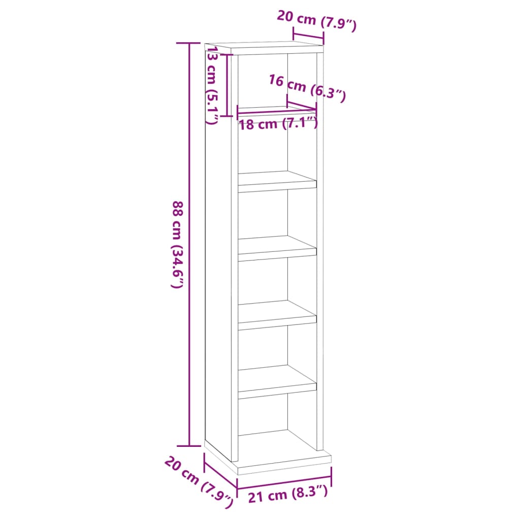 CD-skap sonoma eik 21x20x88 cm konstruert tre