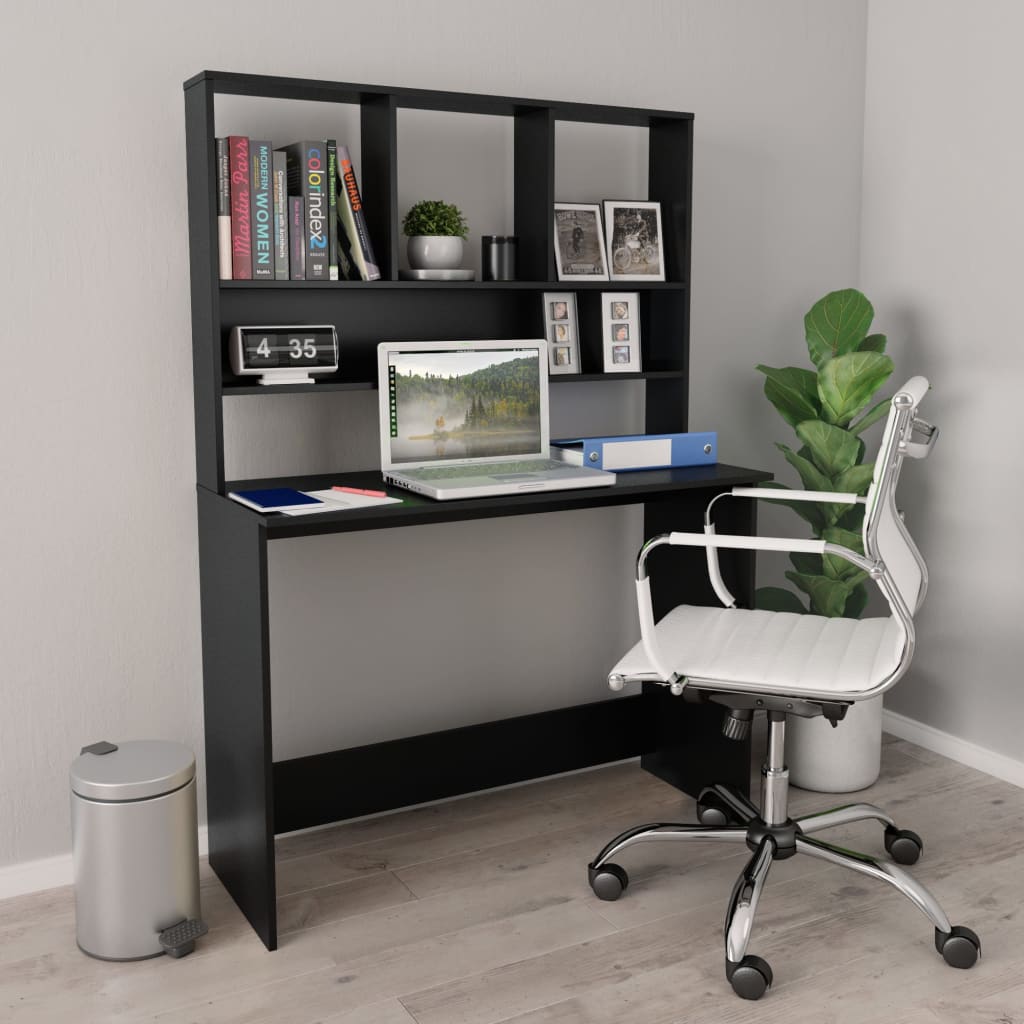 Skrivebord med hyller svart 110x45x157 cm sponplate