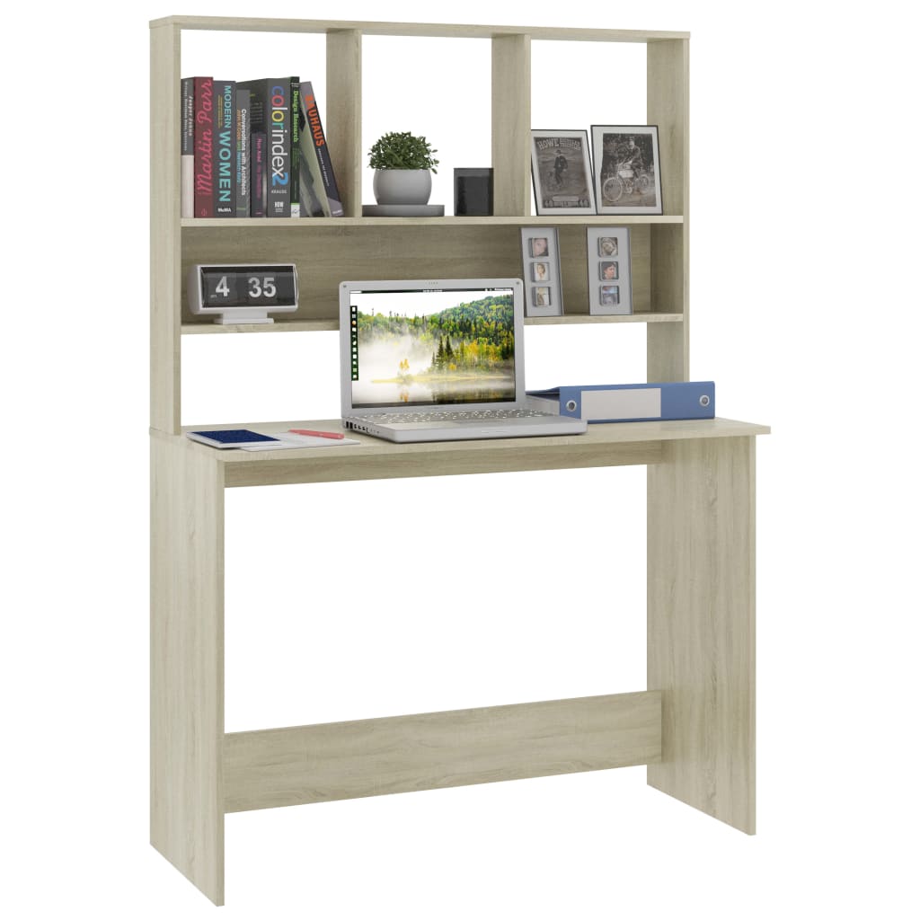 Skrivebord med hyller sonoma eik 110x45x157 cm sponplate vidaXL