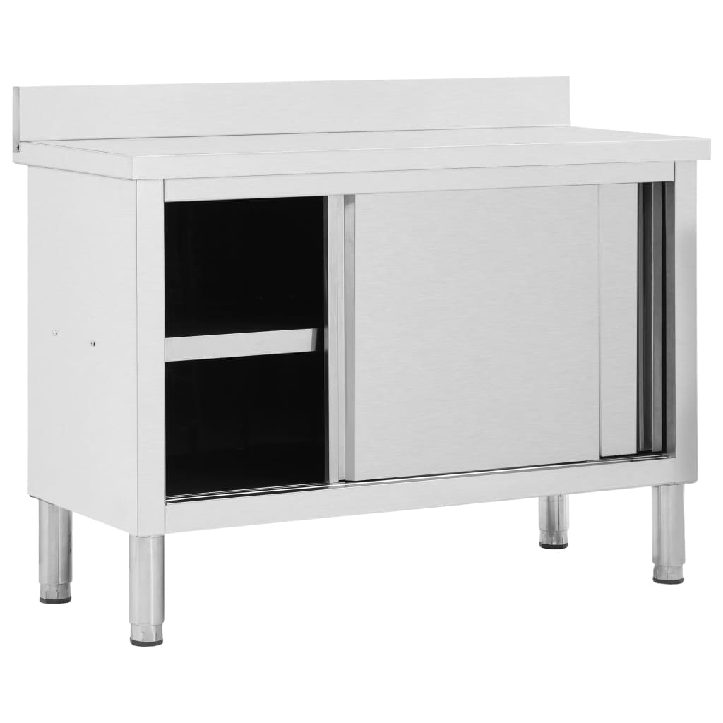 Arbeidsbord med skyvedører 120x50x(95-97) cm rustfritt stål vidaXL