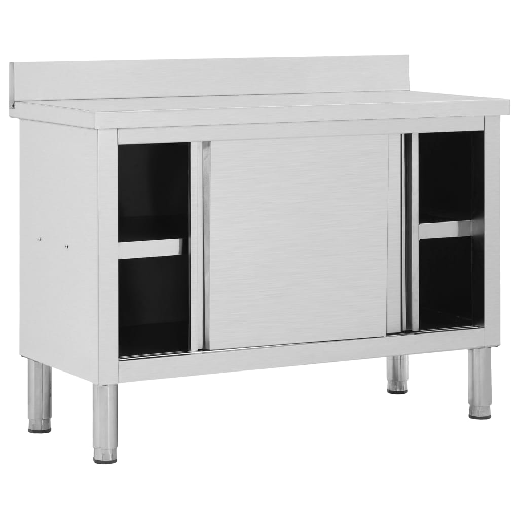 Arbeidsbord med skyvedører 120x50x(95-97) cm rustfritt stål vidaXL
