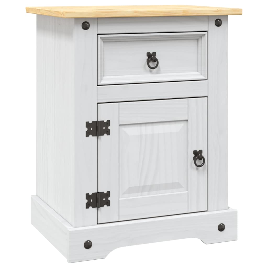 Nattbord meksikansk Corona-stil furu hvit 53x39x67 cm