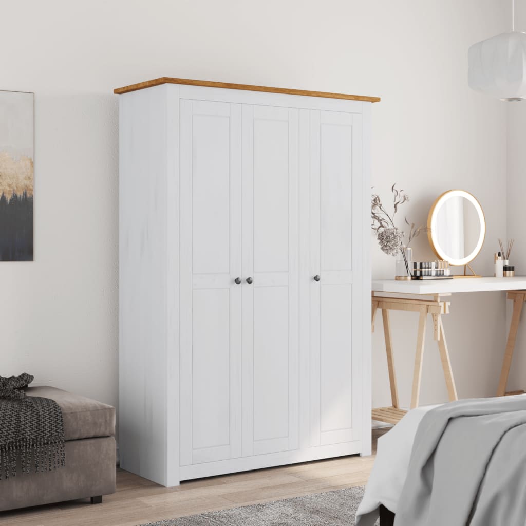Garderobeskap 3 dører hvit 118x50x171,5 cm furu Panama Range