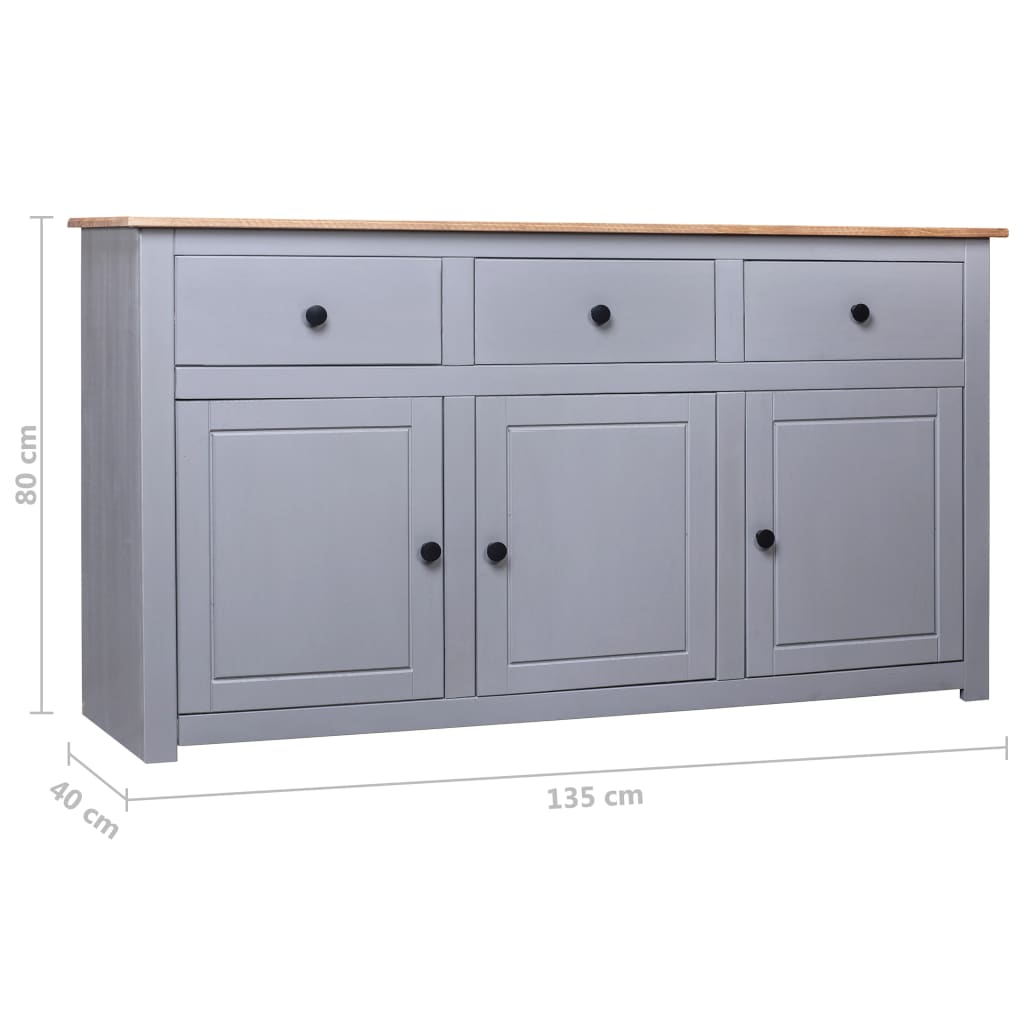 Skjenk grå 135x40x80 cm heltre furu Panama Range