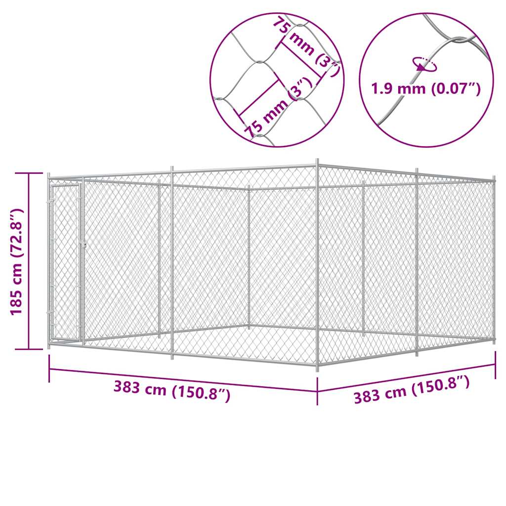 Utendørs hundegård 383x383x185 cm