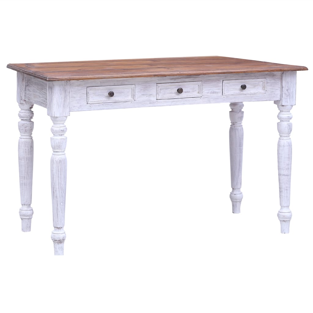 Skrivebord med skuffer hvit 117x57x75 cm heltre mahogni