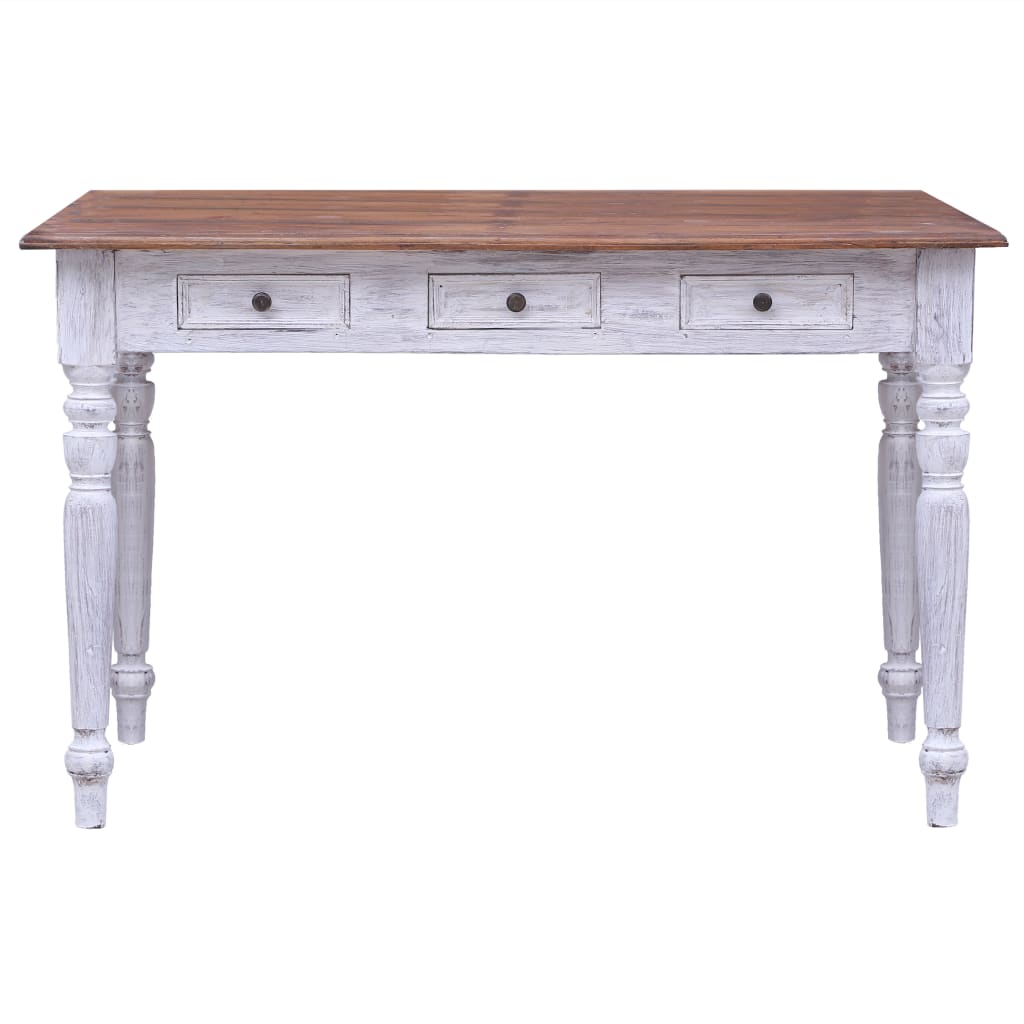 Skrivebord med skuffer hvit 117x57x75 cm heltre mahogni
