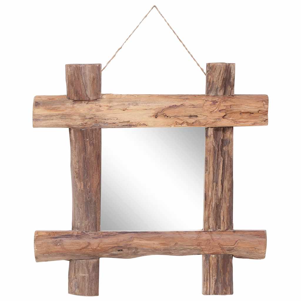 Speil med tre ramme naturlig 50x50 cm resirkulert teak