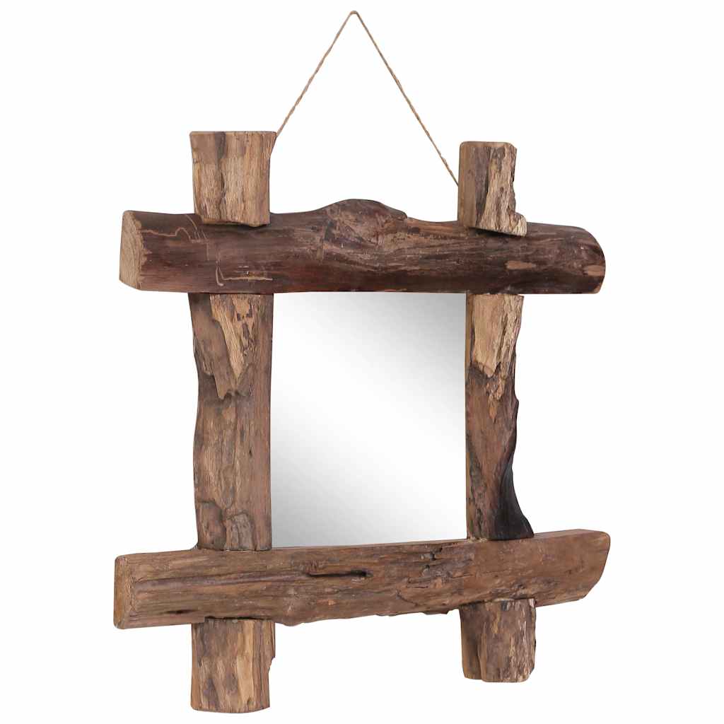 Speil med tre ramme naturlig 50x50 cm resirkulert teak