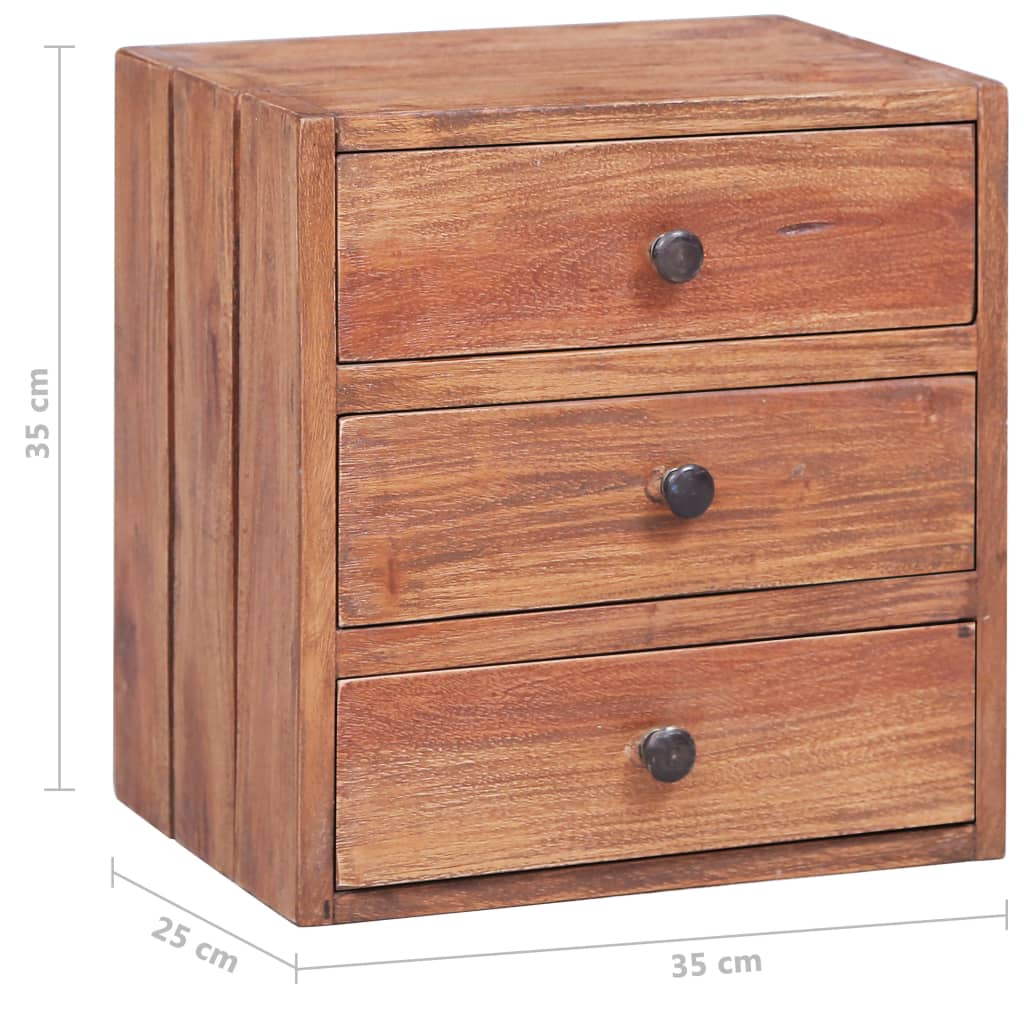 Nattbord med 3 skuffer 35x25x35 cm heltre mahogni