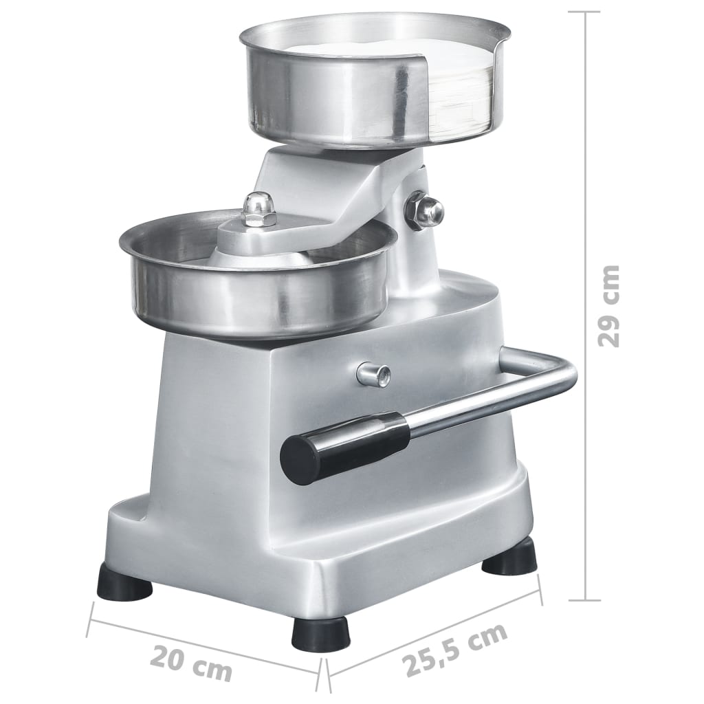 Hamburgerpresse med 500 stk mellomleggspapir aluminium 10 cm