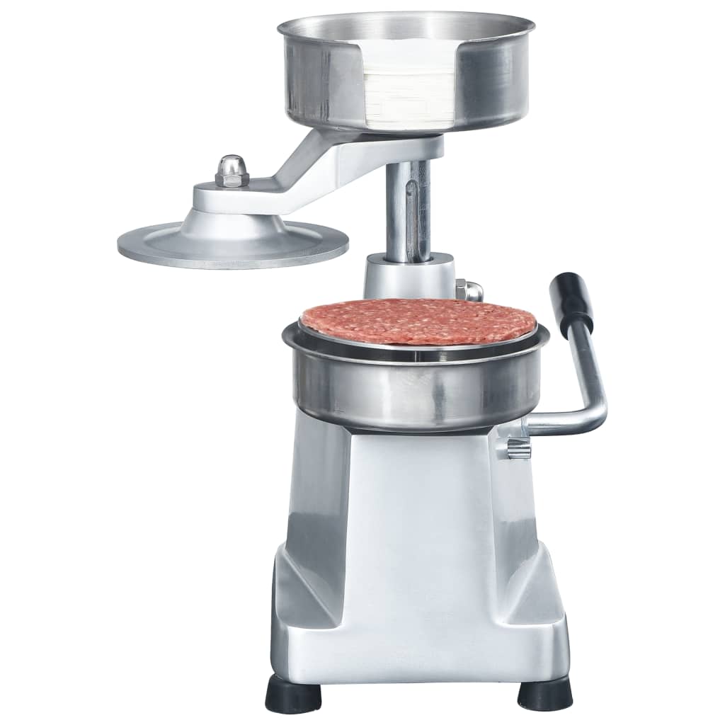 Hamburgerpresse med 500 stk mellomleggspapir aluminium 13 cm