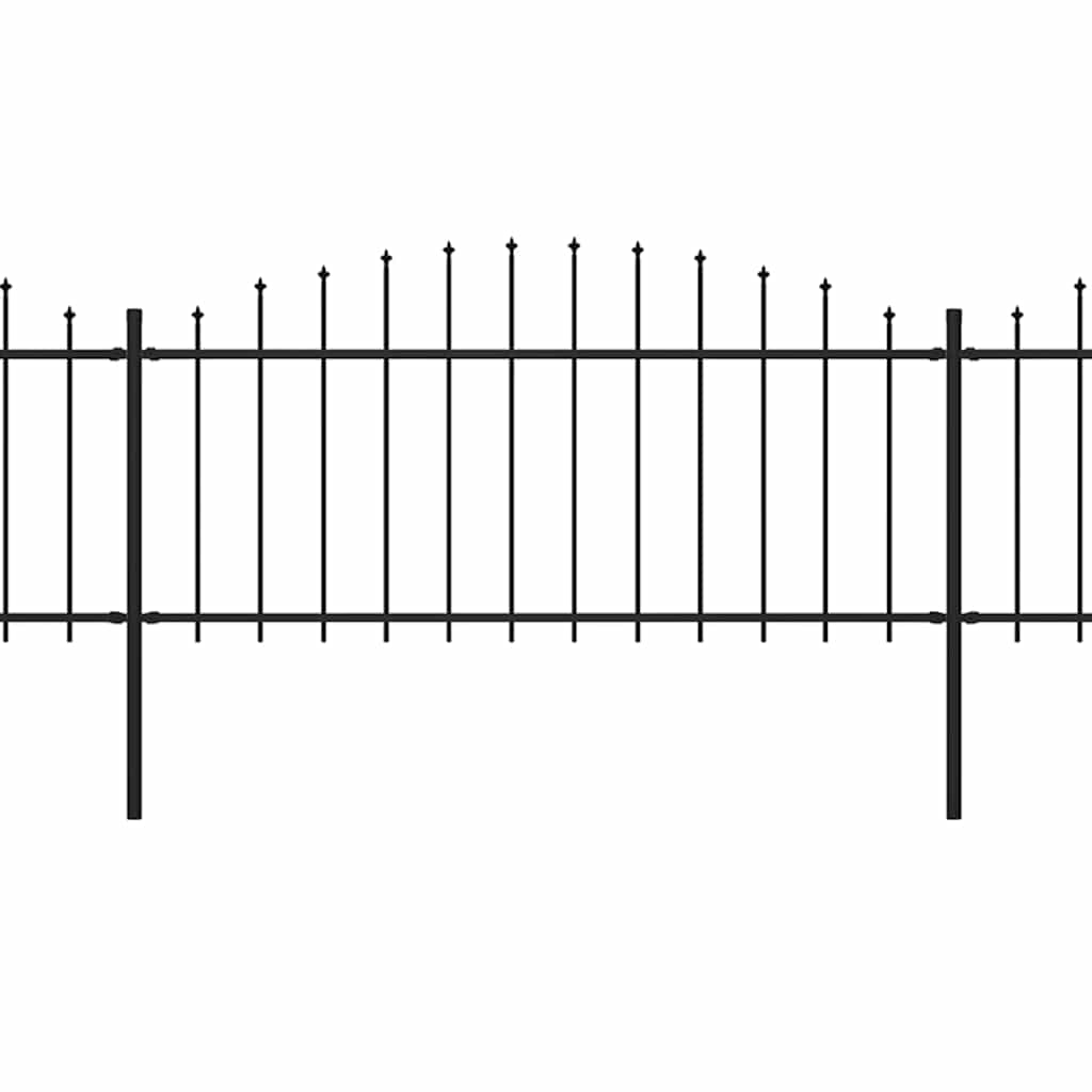 Hagegjerde med spydtopp stål (0,5-0,75)x11,9 m svart