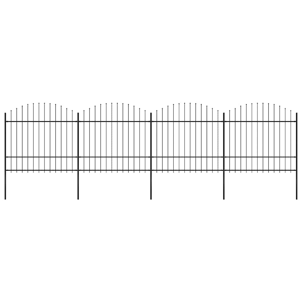Hagegjerde med spydtopp stål 714,5x175 cm svart