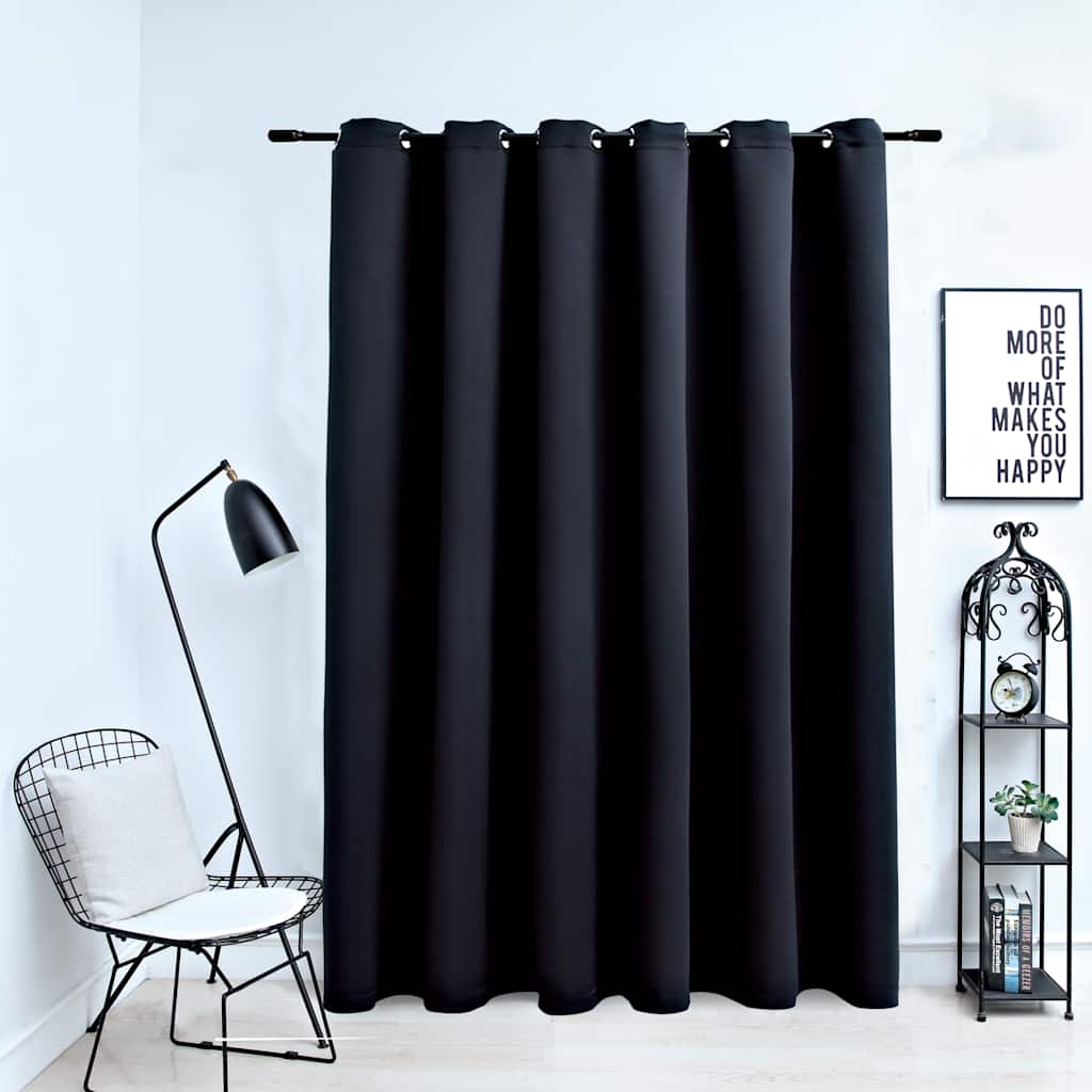 Lystett gardin med metallringer svart 290x245 cm