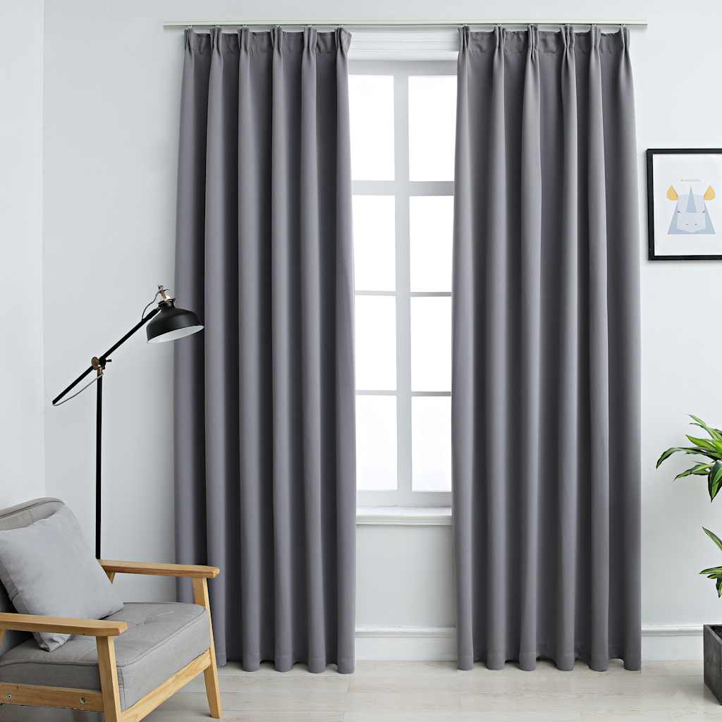 Lystette gardiner med kroker 2 stk grå 140x245 cm