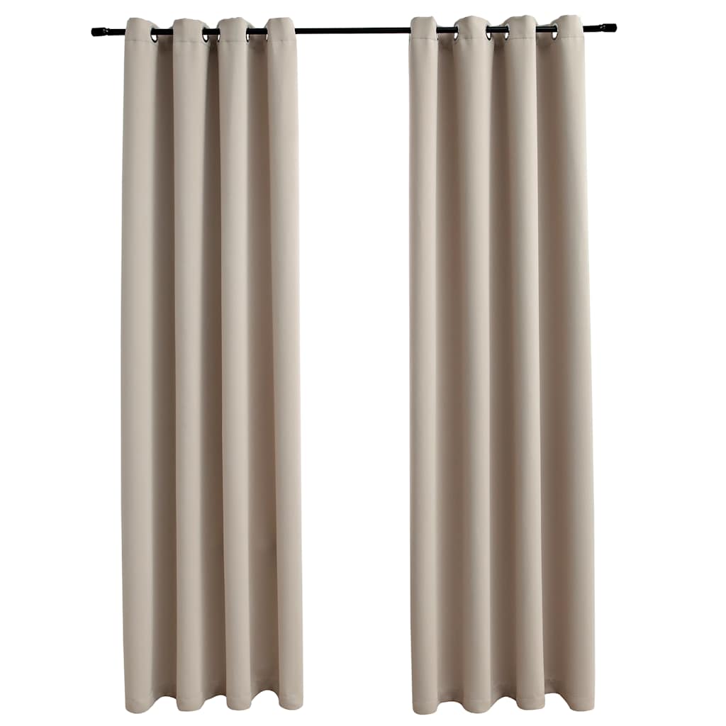 Lystette gardiner med metallringer 2 stk beige 140x225 cm