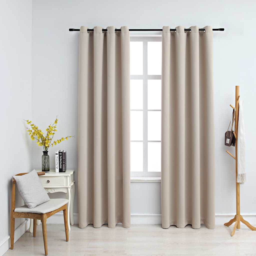 Lystette gardiner med metallringer 2 stk beige 140x225 cm