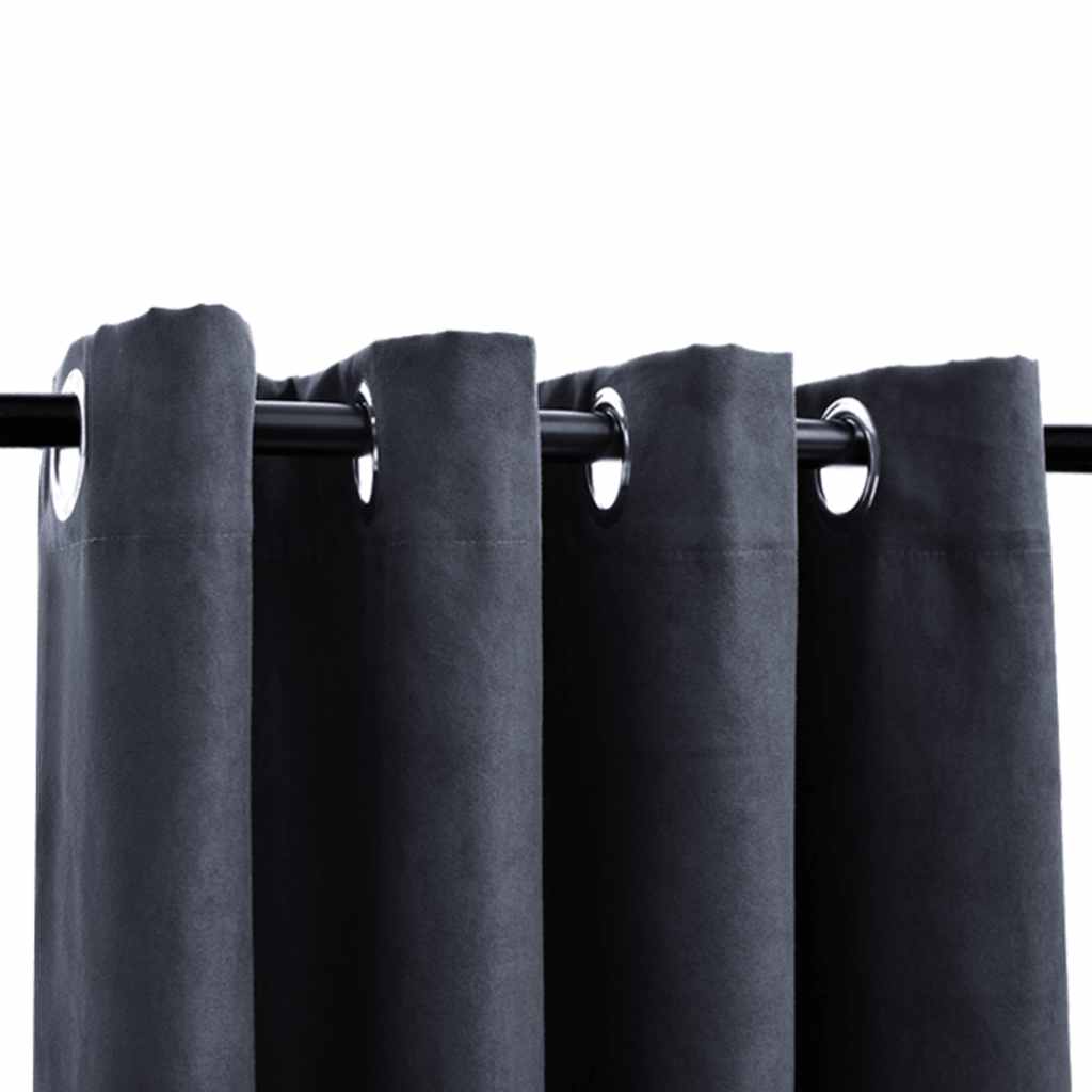Lystette gardiner med metallringer 2 stk antrasitt 140x225 cm
