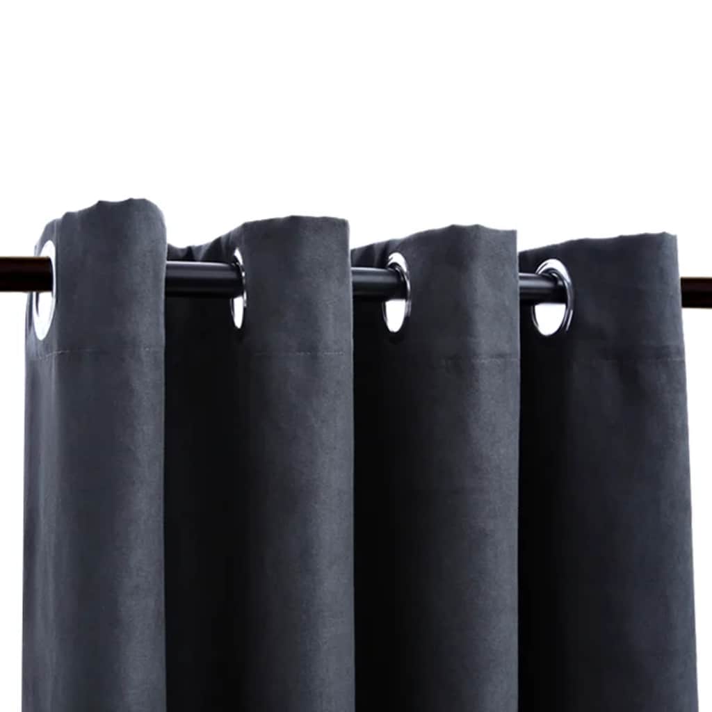 Lystette gardiner med metallringer 2 stk antrasitt 140x245 cm