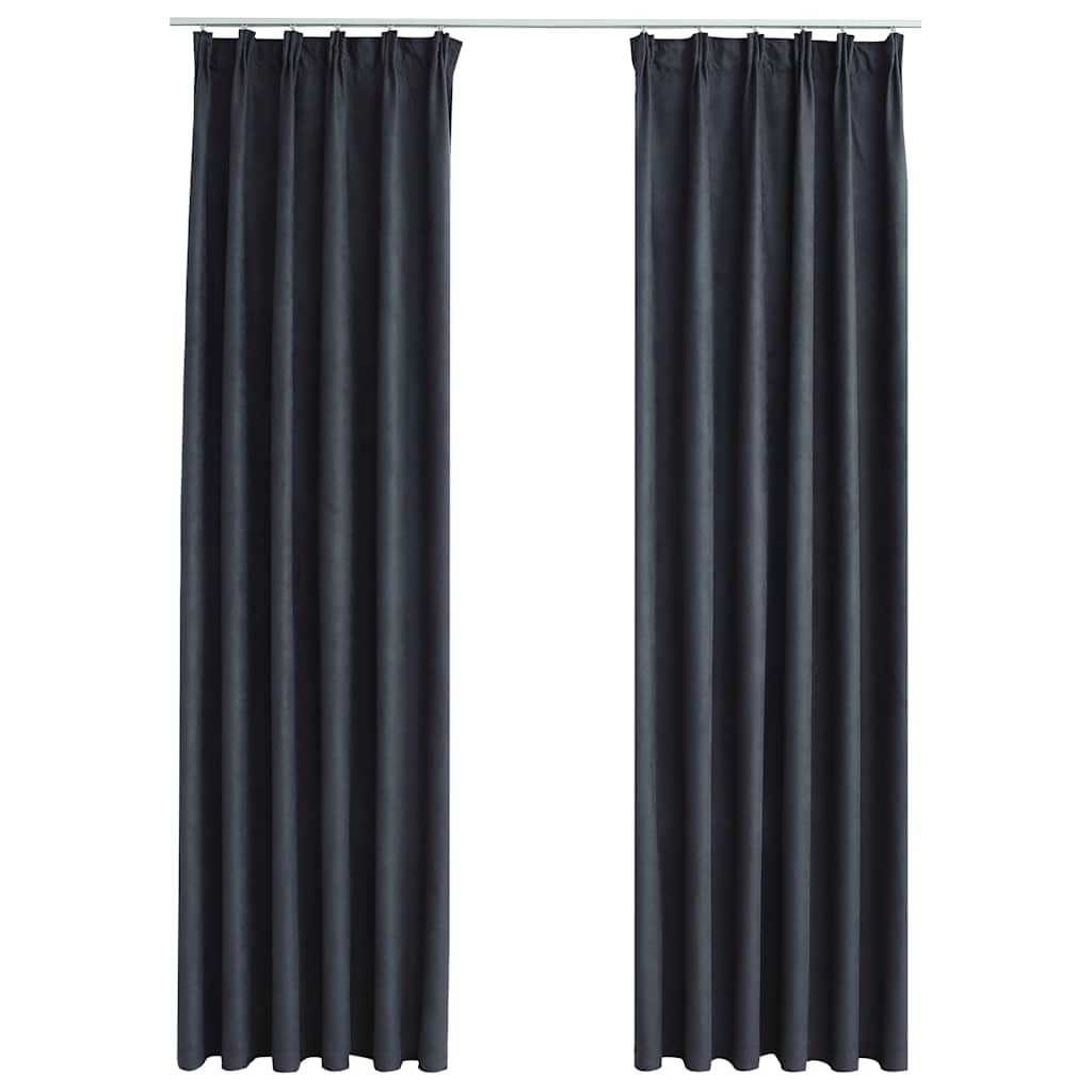 Lystette gardiner med kroker 2 stk antrasitt 140x225 cm