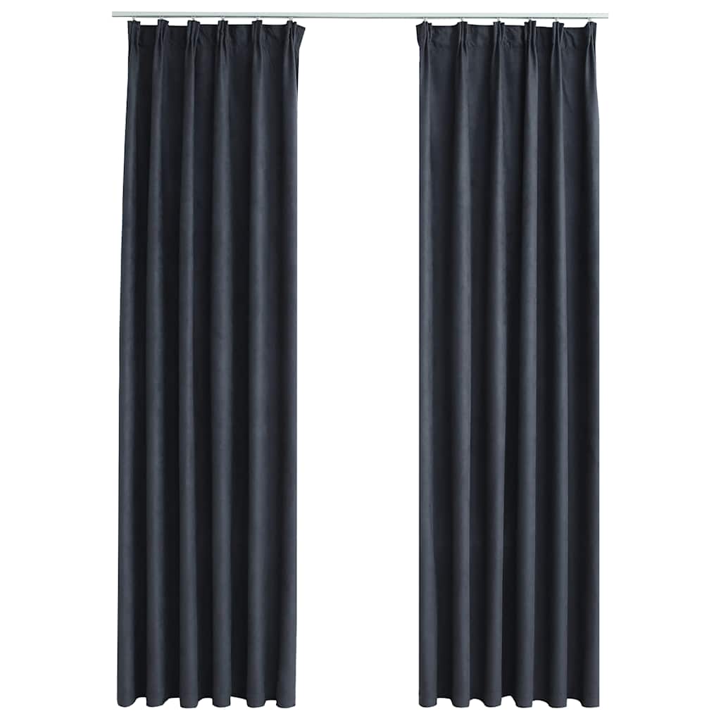 Lystette gardiner med kroker 2 stk antrasitt 140x245 cm