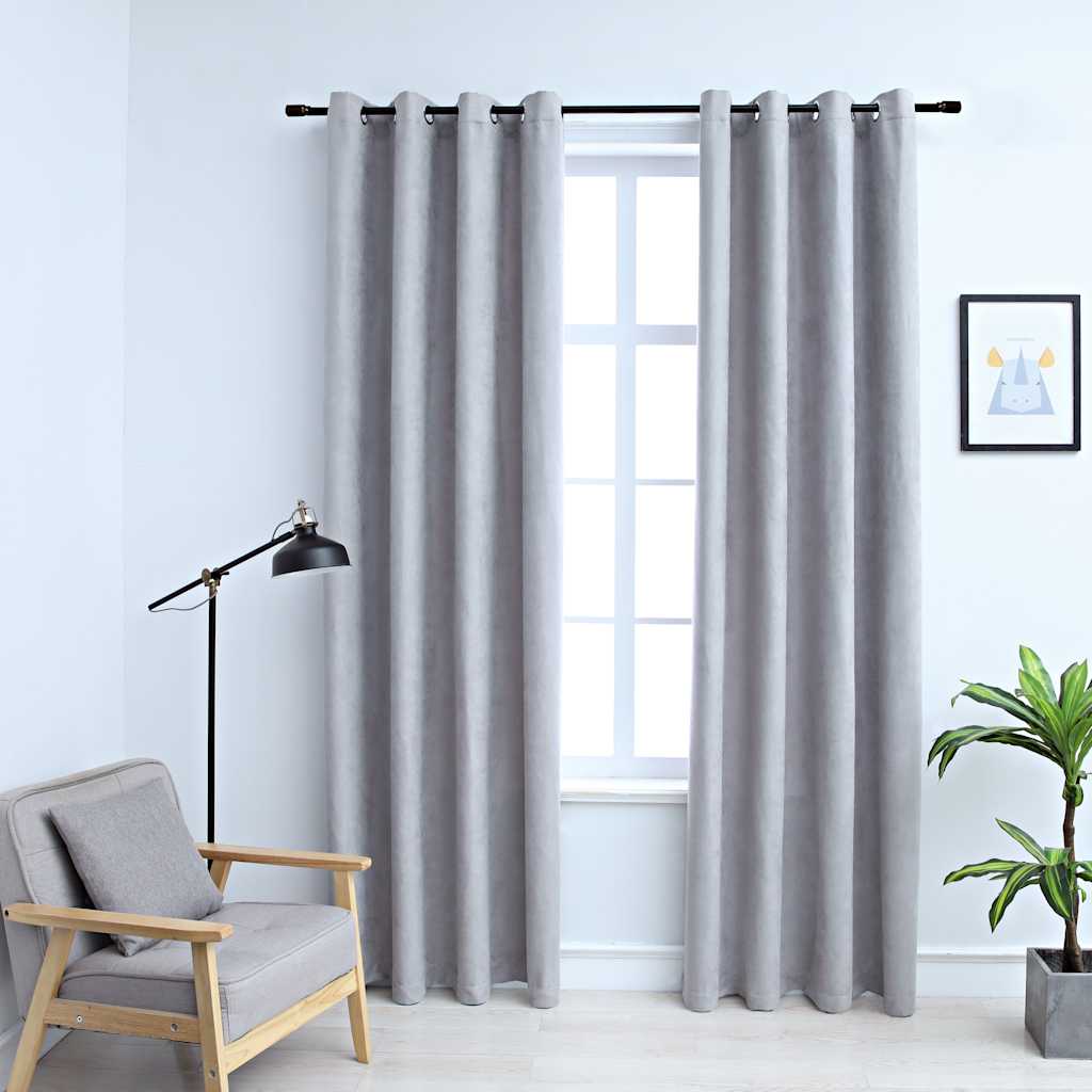 Lystette gardiner med metallringer 2 stk grå 140x175 cm