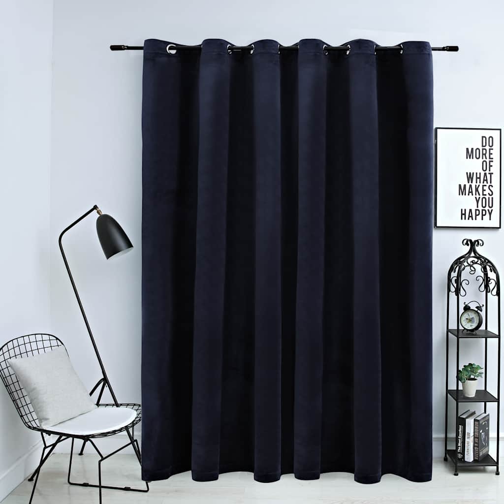 Lystett gardin med metallringer fløyel svart 290x245 cm