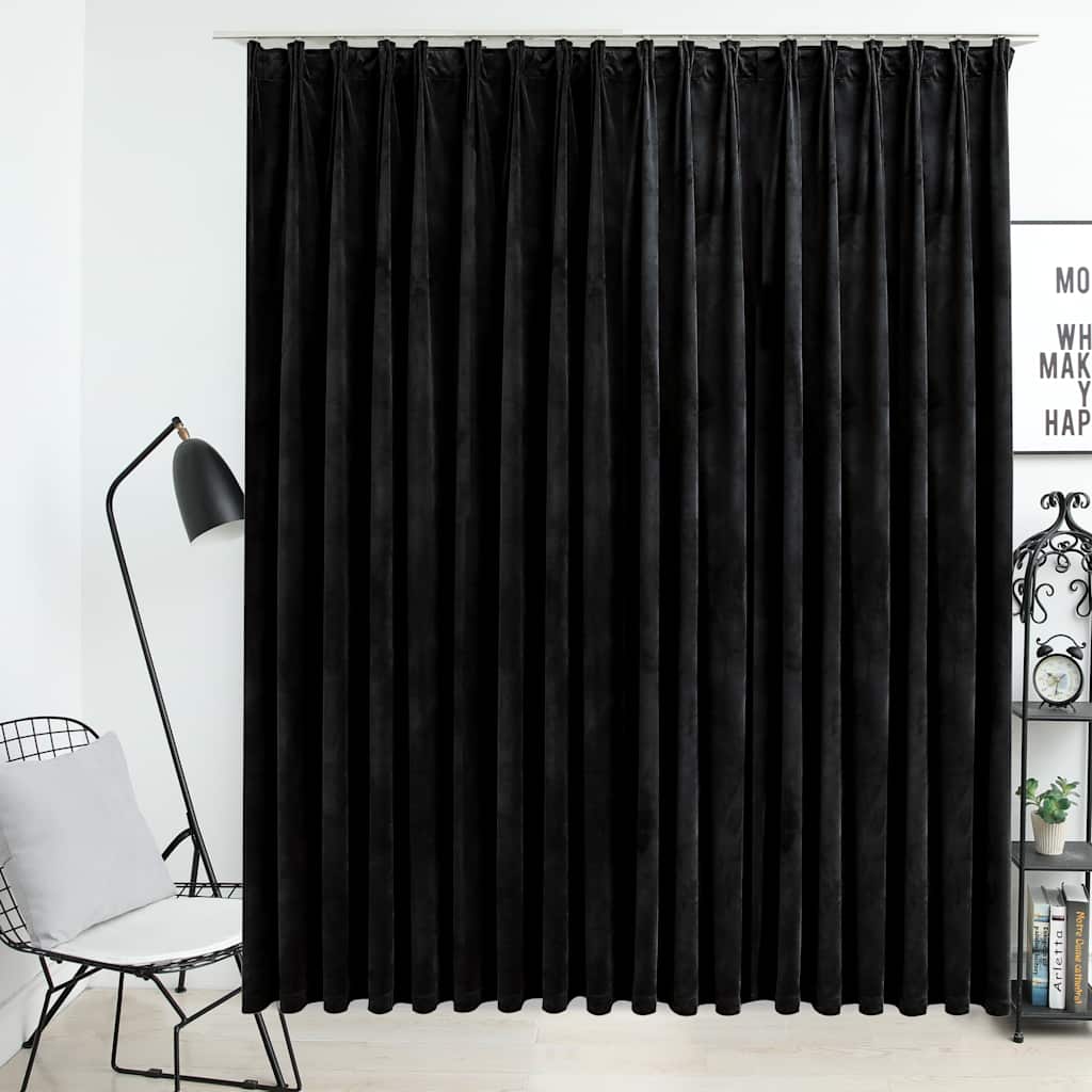 Lystett gardin med metallkroker fløyel svart 290x245 cm
