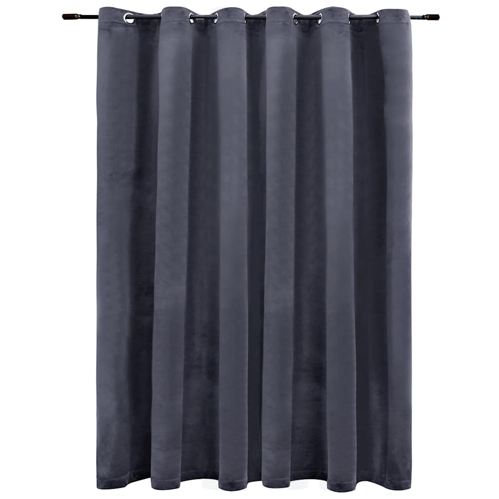Lystett gardin med metallringer fløyel antrasitt 290x245 cm