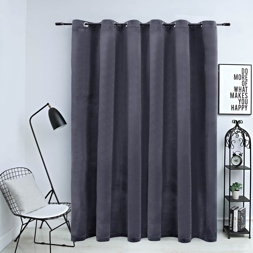 Lystett gardin med metallringer fløyel antrasitt 290x245 cm