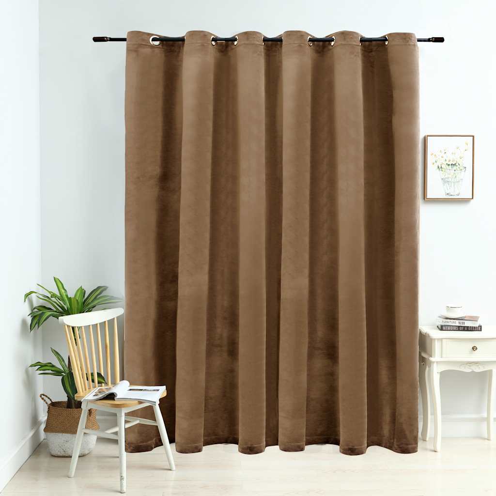 Lystett gardin med metallringer fløyel beige 290x245 cm