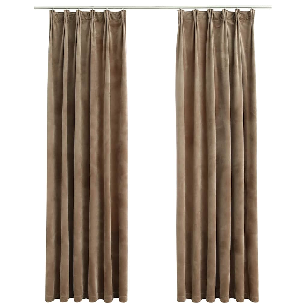 Lystette gardiner med kroker 2 stk fløyel beige 140x225 cm