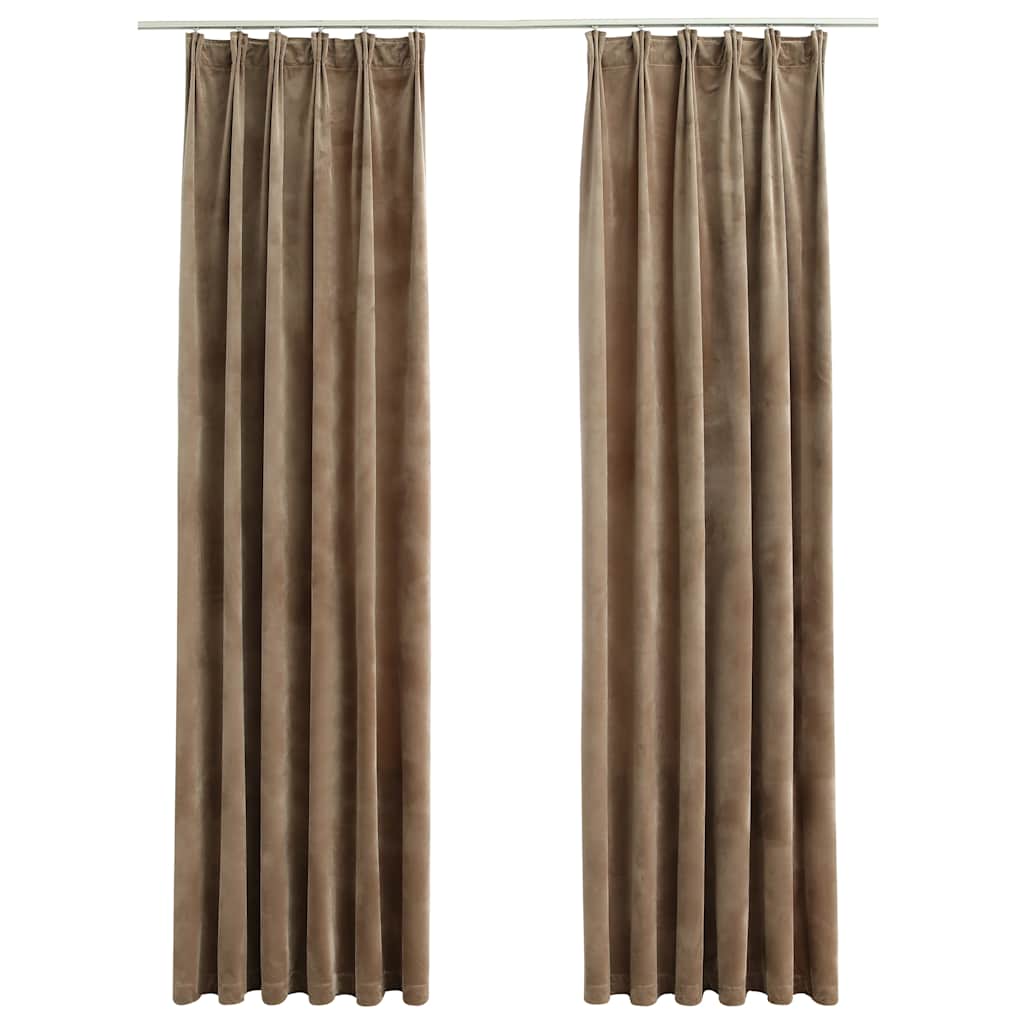 Lystette gardiner med kroker 2 stk fløyel beige 140x245 cm