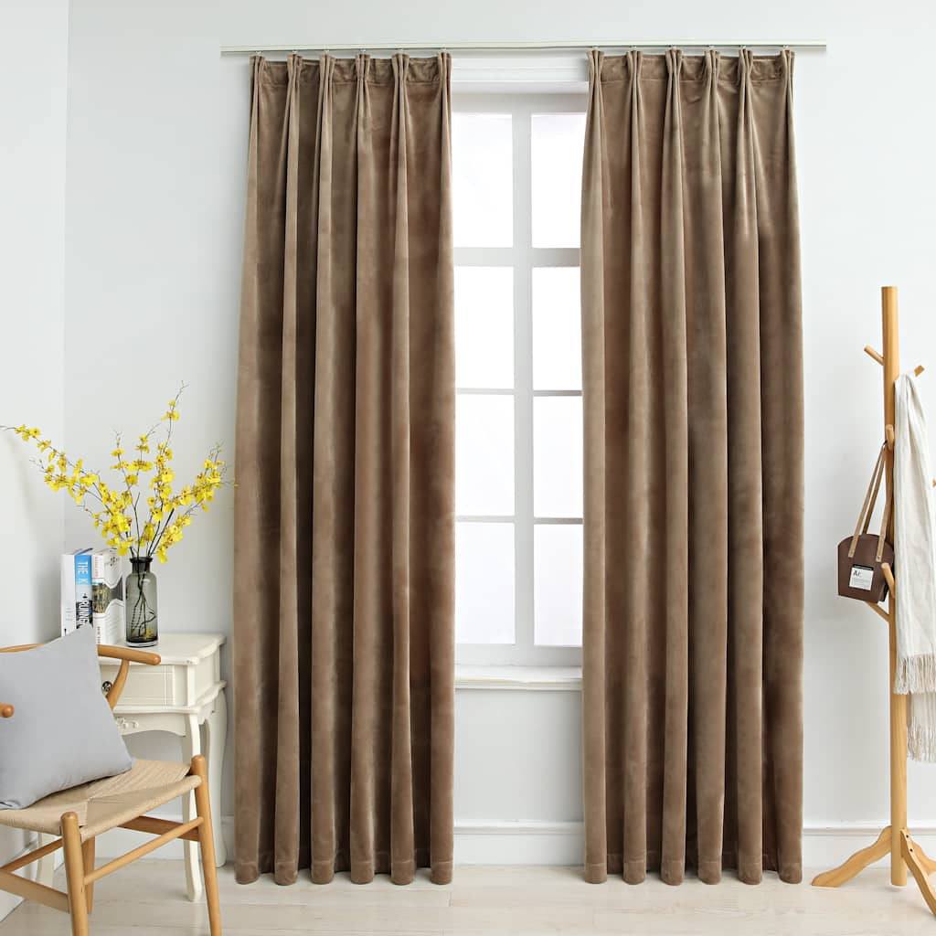 Lystette gardiner med kroker 2 stk fløyel beige 140x245 cm