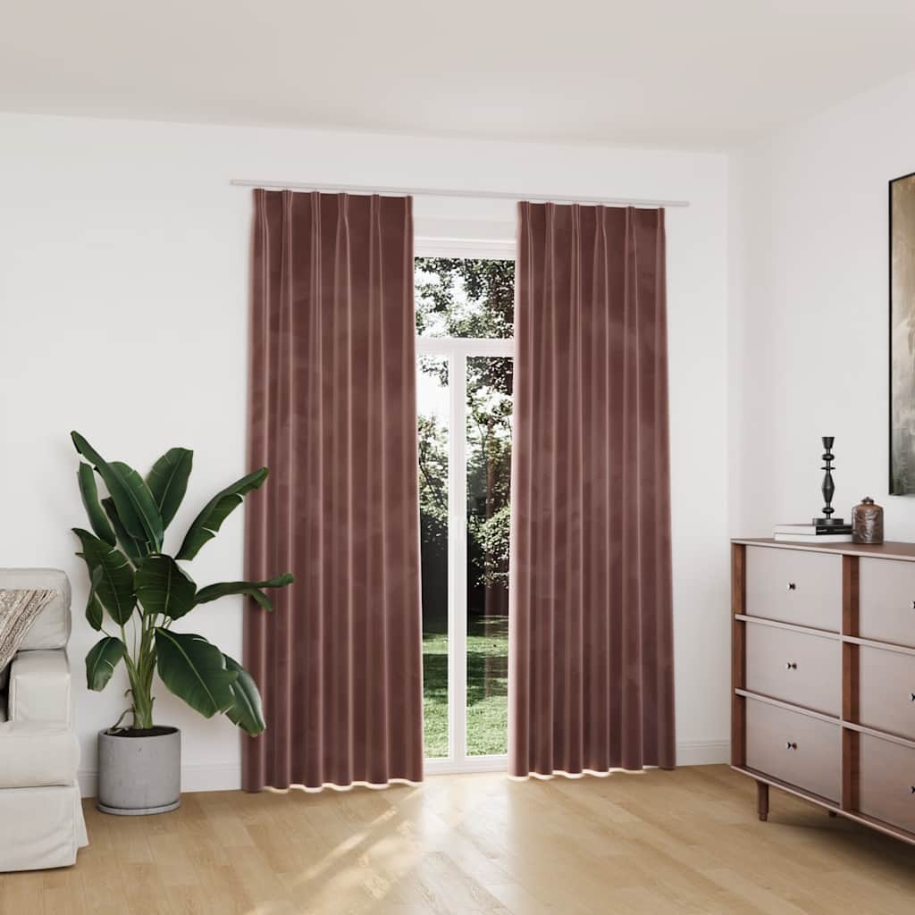 Lystette gardiner med kroker 2 stk fløyel antikk rosa 140x225cm vidaXL