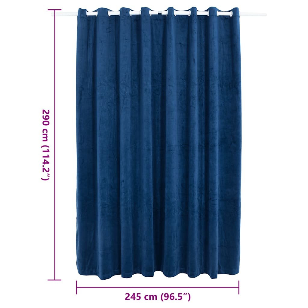 Lystett gardin med metallringer fløyel mørkeblå 290x245 cm