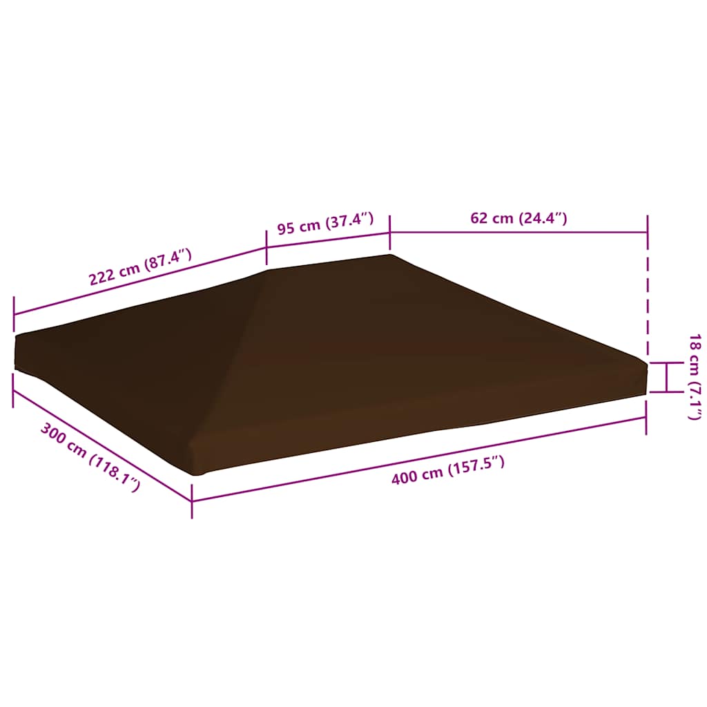 Toppduk til paviljong 310 g/m² 3x4 m brun