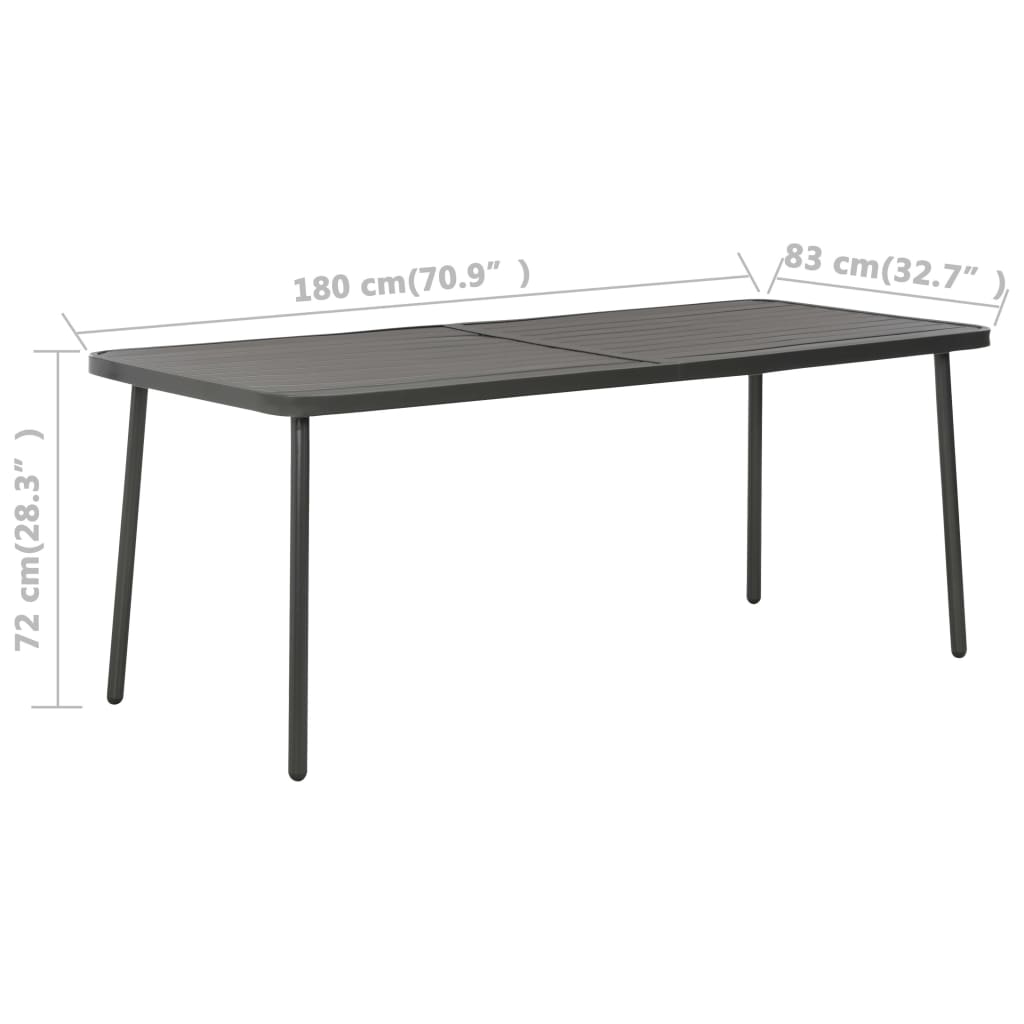 Hagebord mørkegrå 180x83x72 cm stål