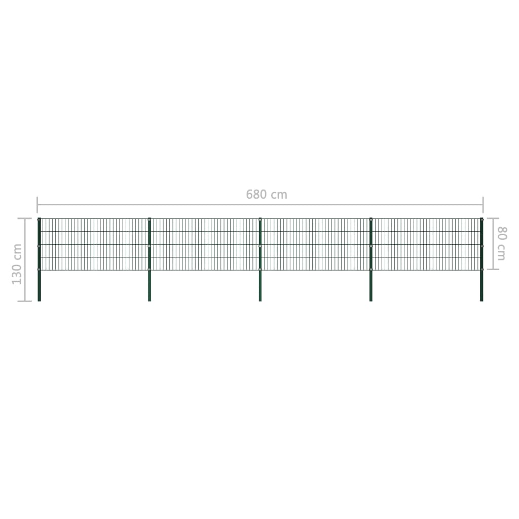 Gjerdepanel med stolper jern 694,5x80 cm grønn