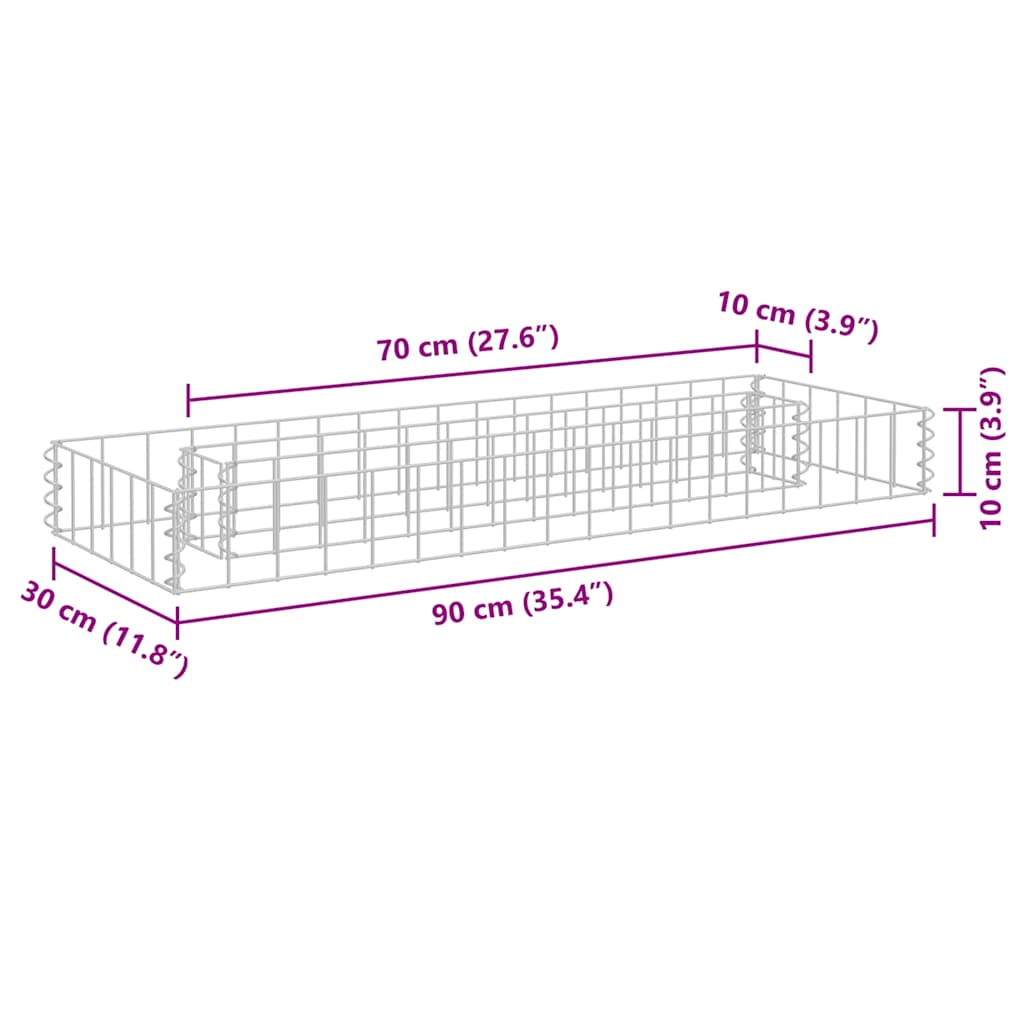 Gabion høybed galvanisert stål 90x30x10 cm